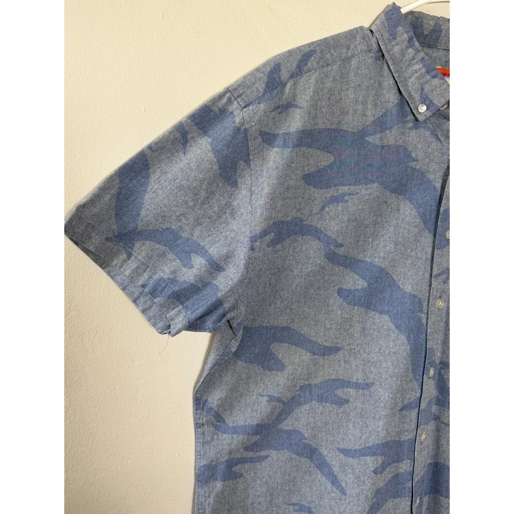 Slvdr Button Down Shirt Mens XL Blue Camo Short Sleeve Casual Tonal Print Preppy